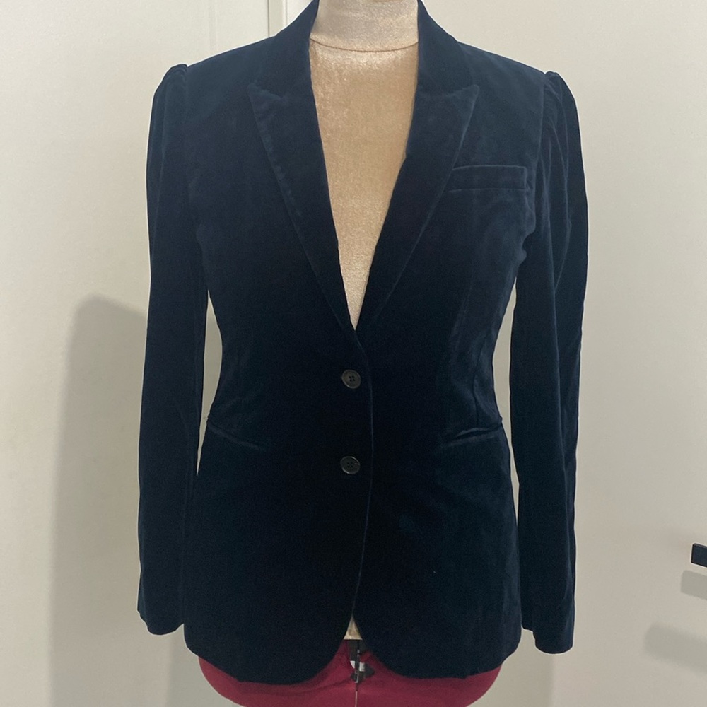 Deep Oxford Blue Velvet Tailored Blazer by Goop | Size 8 - Picture 4 of 13